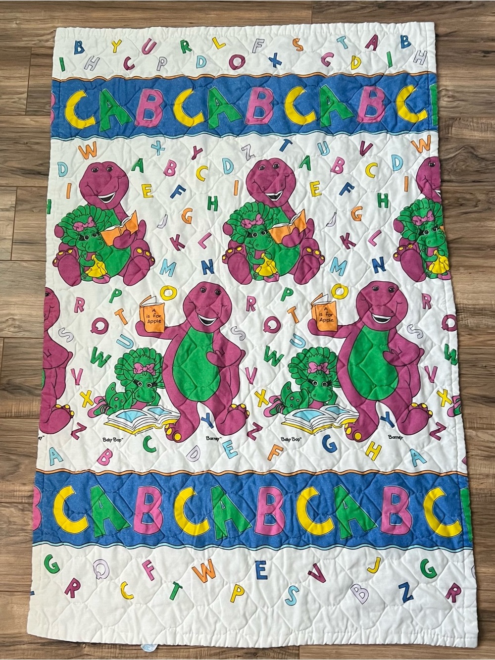 Vintage 1992 Barney Baby Bop ABC Baby Blanket Quilt Baby Dreams Bibb Made USA